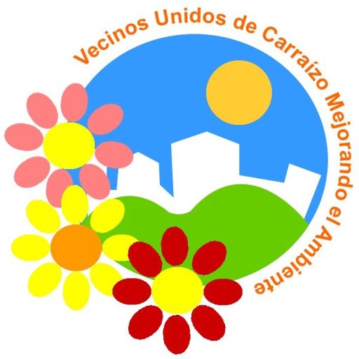 Blue ski, white skyline of buildings with three daisies on the lower left side